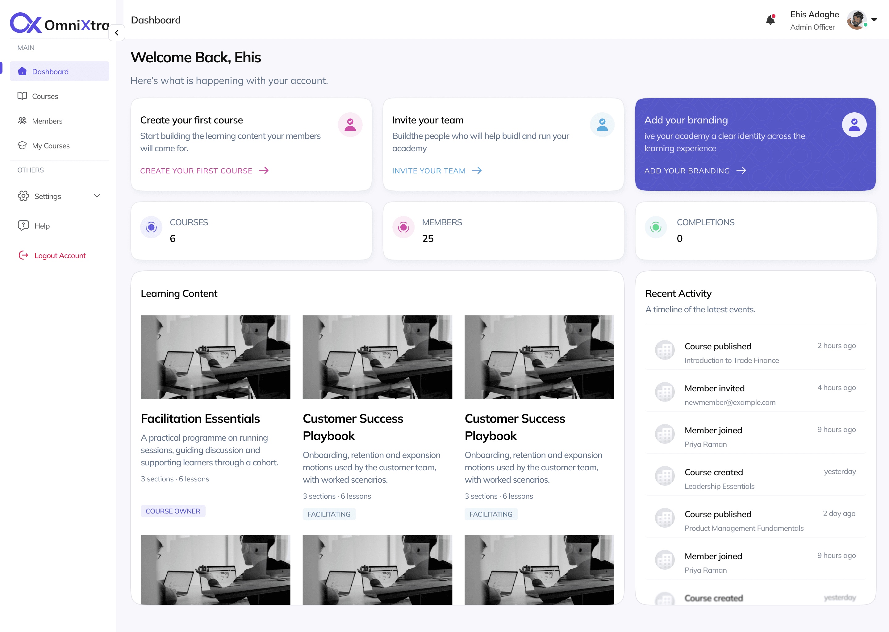 OmniXtra academy dashboard